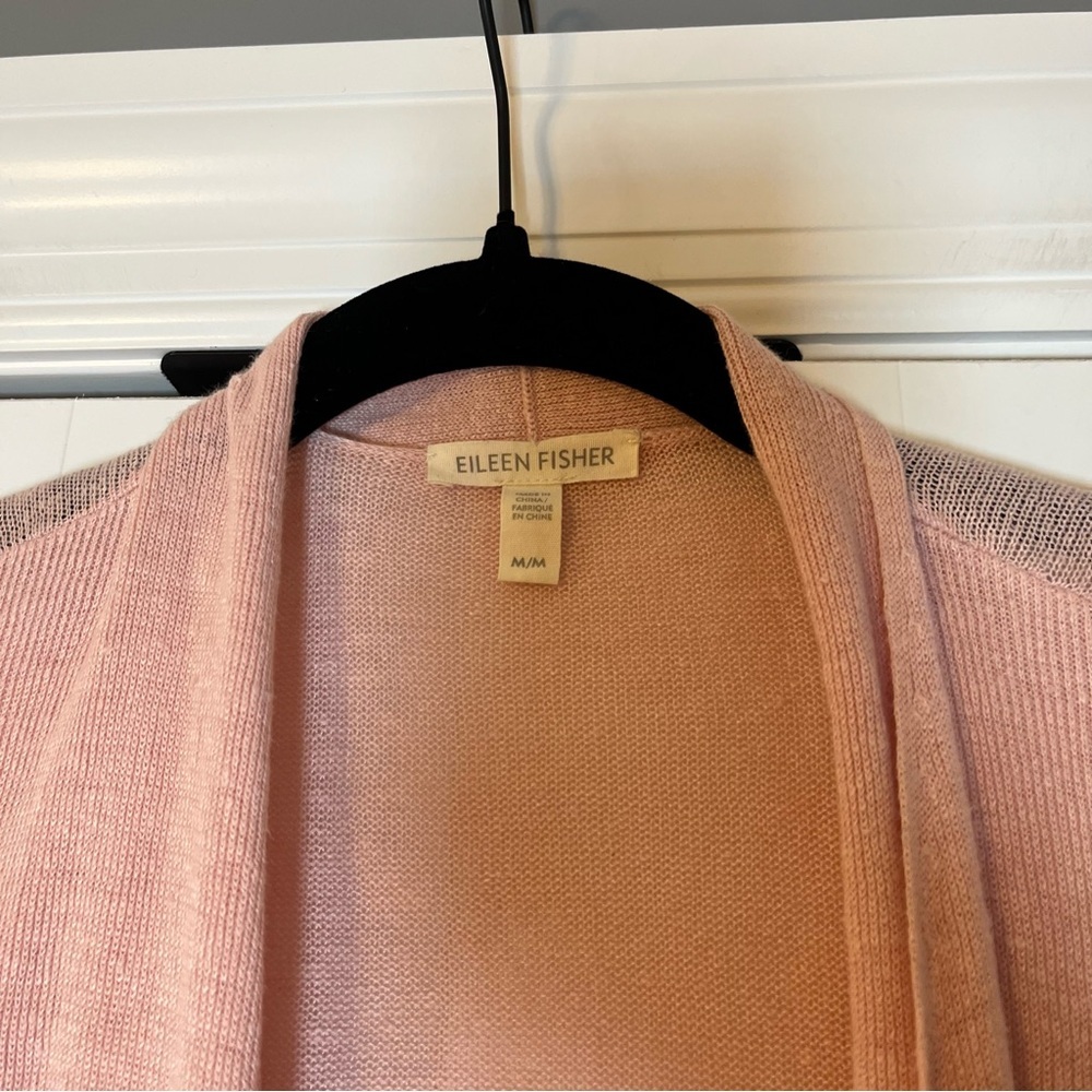 Eileen Fisher Organic Linen Cardigan Size Medium Pink Casual Lightweight - Picture 5 of 7